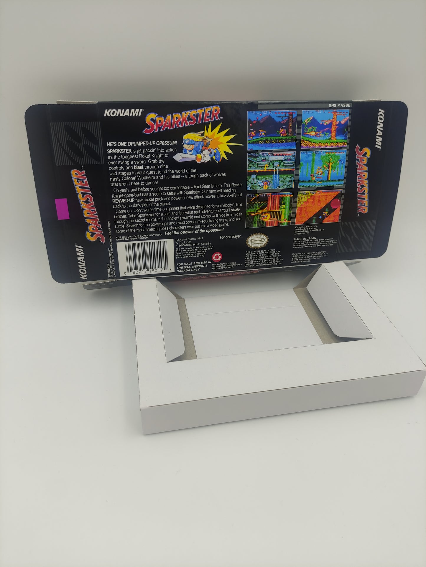 Sparkster - box with inner tray option - PAL or NTSC - Super Nintendo/ SNES- thick cardboard.