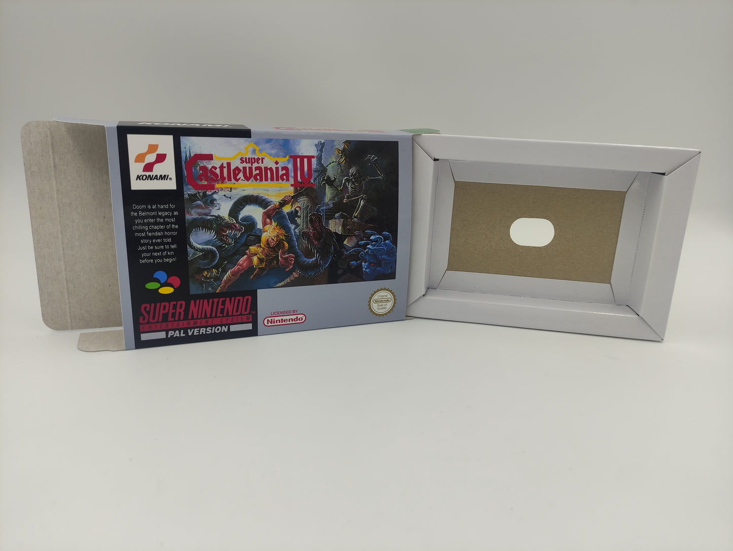 Super Castlevania IV - Box Replacement, Manual, Inner Tray - PAL or NTSC - Snes - thick cardboard as in the original. Top Quality !
