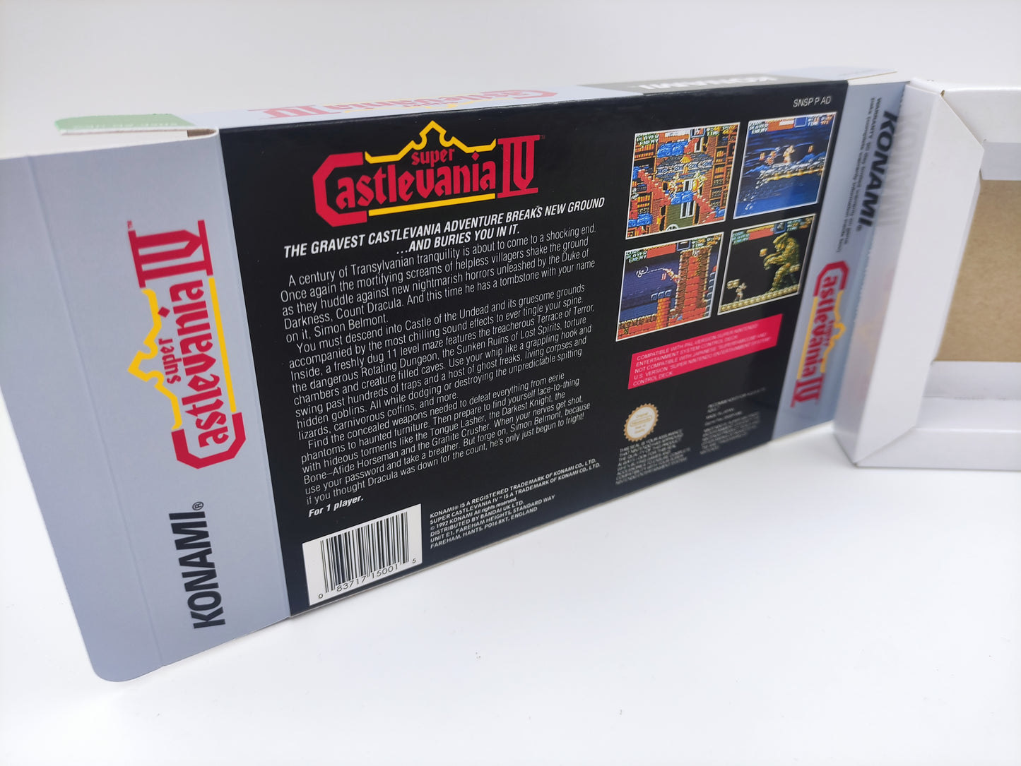 Super Castlevania IV - Box Replacement, Manual, Inner Tray - PAL or NTSC - Snes - thick cardboard as in the original. Top Quality !