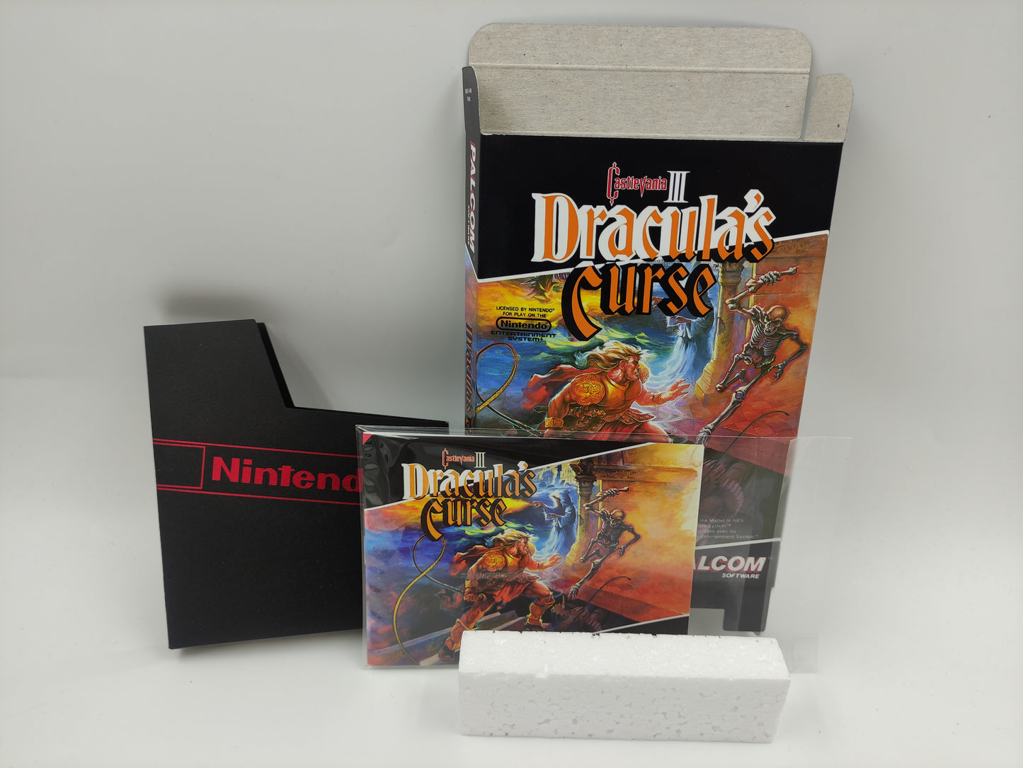 Castlevania III Dracula's Curse - Box replacement, Manual, Dust Cover, Block - NTSC or pal - NES - box replacement only - thick cardboard. Top Quality !