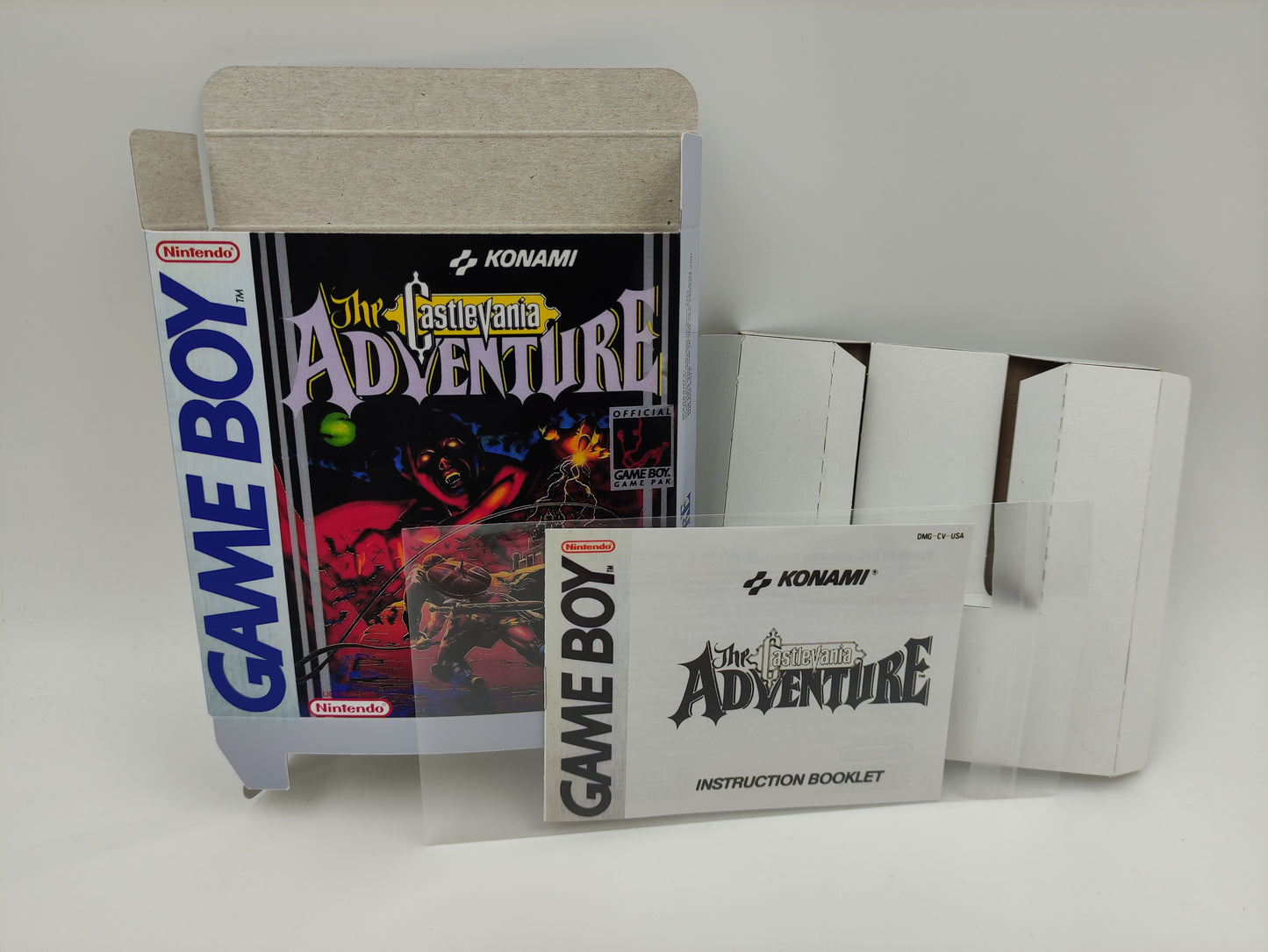 The Castlevania Adventure - Replacement Box, Manual, Inner Tray - PAL or NTSC - Game Boy/ GB - thick cardboard. Top Quality !