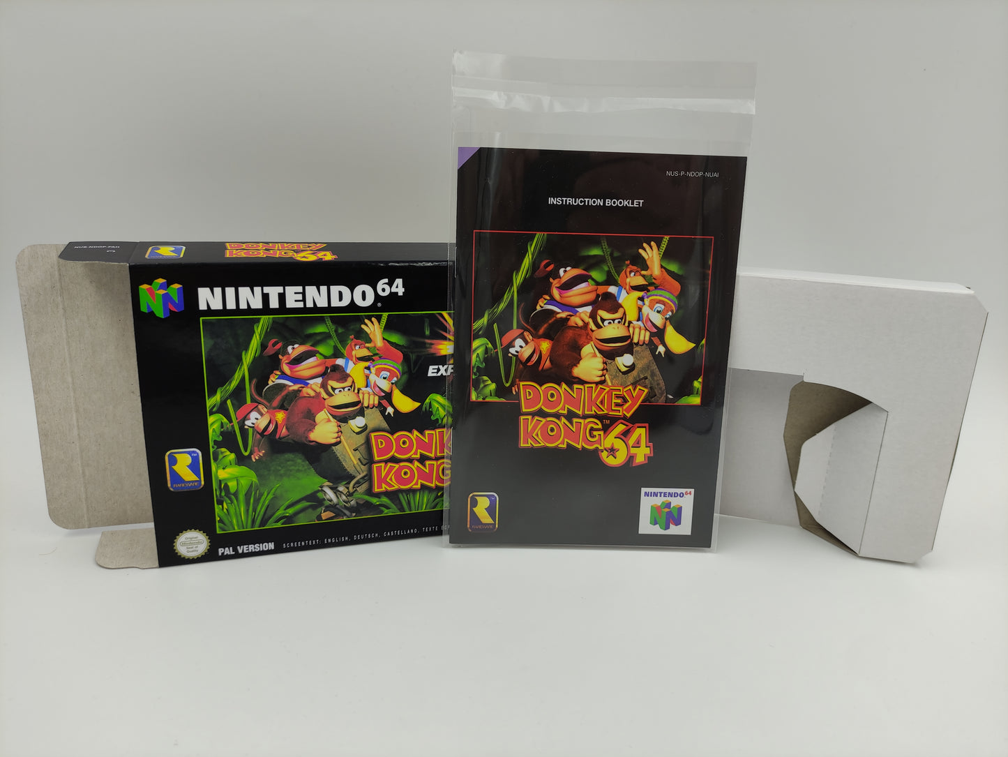 Donkey Kong 64 - Replacement Box, Manual, Inner Tray - NTSC, PAL or Australian PAL - N64 - thick cardboard as in the original. Top Quality !!