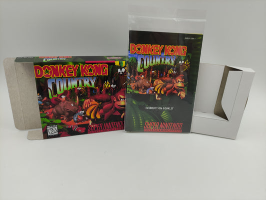 Donkey Kong Country - Replacement Box, Manual, Inner Tray - PAL or NTSC - SNES - thick cardboard as in the original. Top Quality !