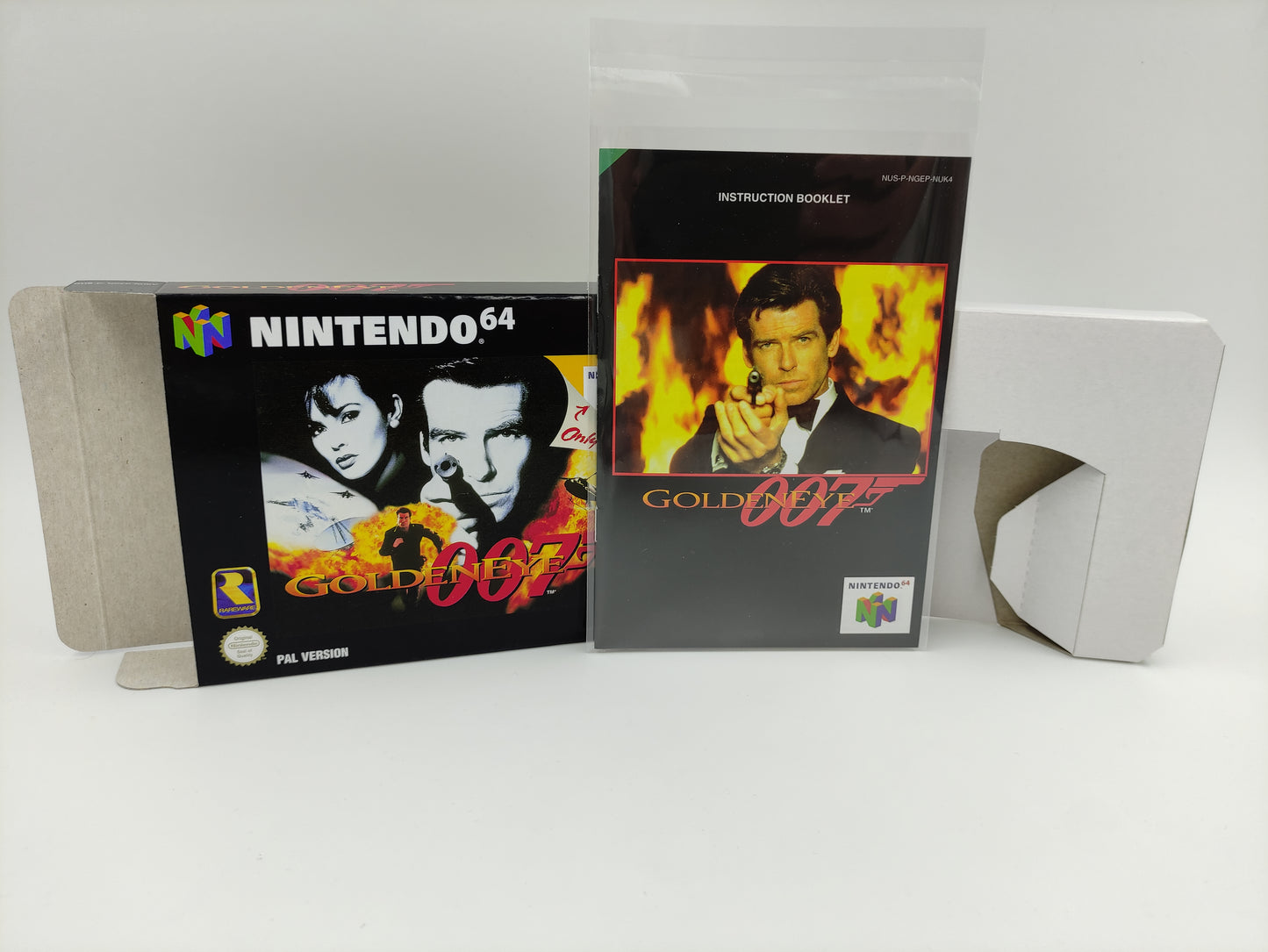 GoldenEye 007 - NTSC, Pal or Australian PAL - Replacement Box, Manual, Inner Tray - Nintendo 64/ N64 - thick cardboard as in the original.