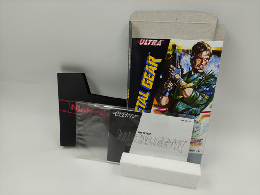 Metal Gear - Replacement Box, Manual, Dust Cover, Block - NES - NTSC or PAL - thick cardboard as in the original. Top Quality !