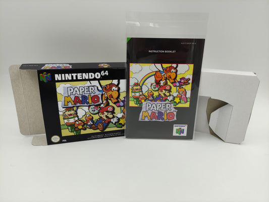 Paper Mario - Replacement Box, Manual, Inner Tray - PAL, Australian PAL or NTSC - Nintendo 64/ N64 - thick cardboard as in the original.