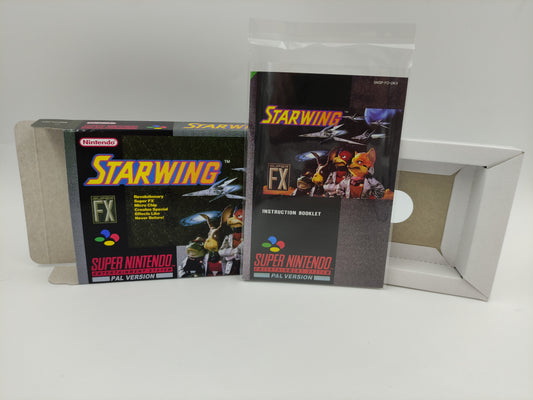 Starwing - Replacement Box, Manual, Inner Tray - PAL or NTSC region - Super Nintendo/ SNES - thick cardboard.