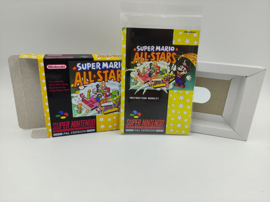 Super Mario All Stars - NTSC or PAL - Replacement Box, Manual, Inner Tray - SNES - thick cardboard as in the original. Top Quality !