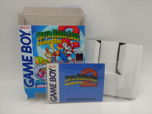 Super Mario Land 2 - Replacement Box, Manual, inner tray - Game Boy/ GB - PAL or NTSC. thick cardboard. Top Quality !!