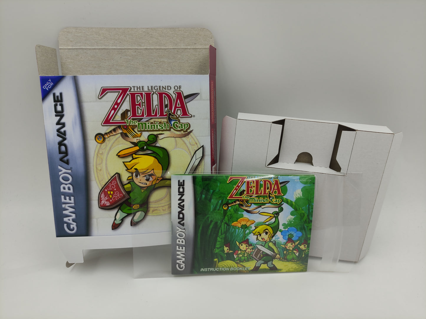 The Legend of Zelda The Minish Cap - GameBoy Advance - Replacement Box, Manual, Inner Tray - PAL or NTSC - thick cardboard. Top Quality !!