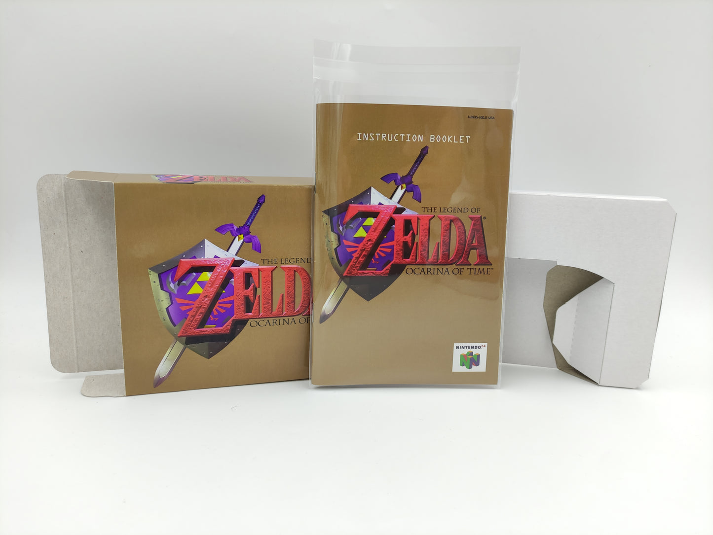 The Legend of Zelda Ocarina of Time - Replacement Box, Manual, Inner Tray - NTSC, PAL or Australian PAL - Nintendo 64 - thick cardboard.