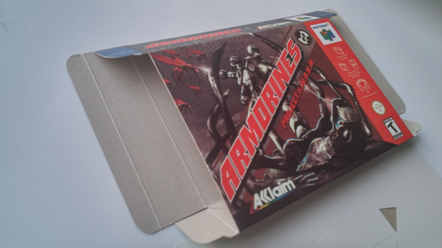 Armorines Project S.W.A.R.M - box with inner tray option - PAL, Au Pal or NTSC - Nintendo 64/ N64 - thick cardboard as in the original.