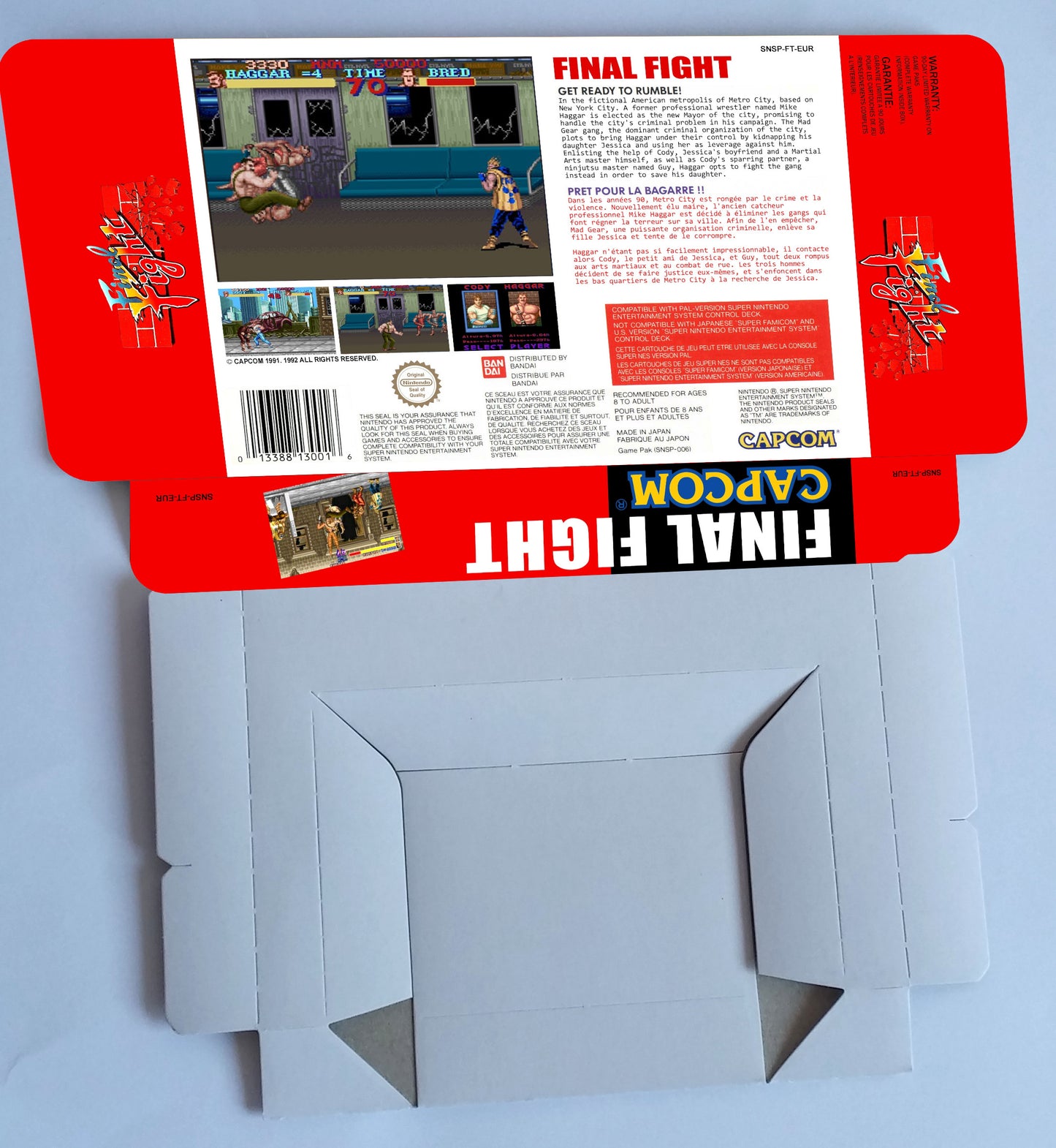 Final Fight - box with inner tray option - NTSC or PAL - Super Nintendo/ SNES - thick cardboard. Top Quality !