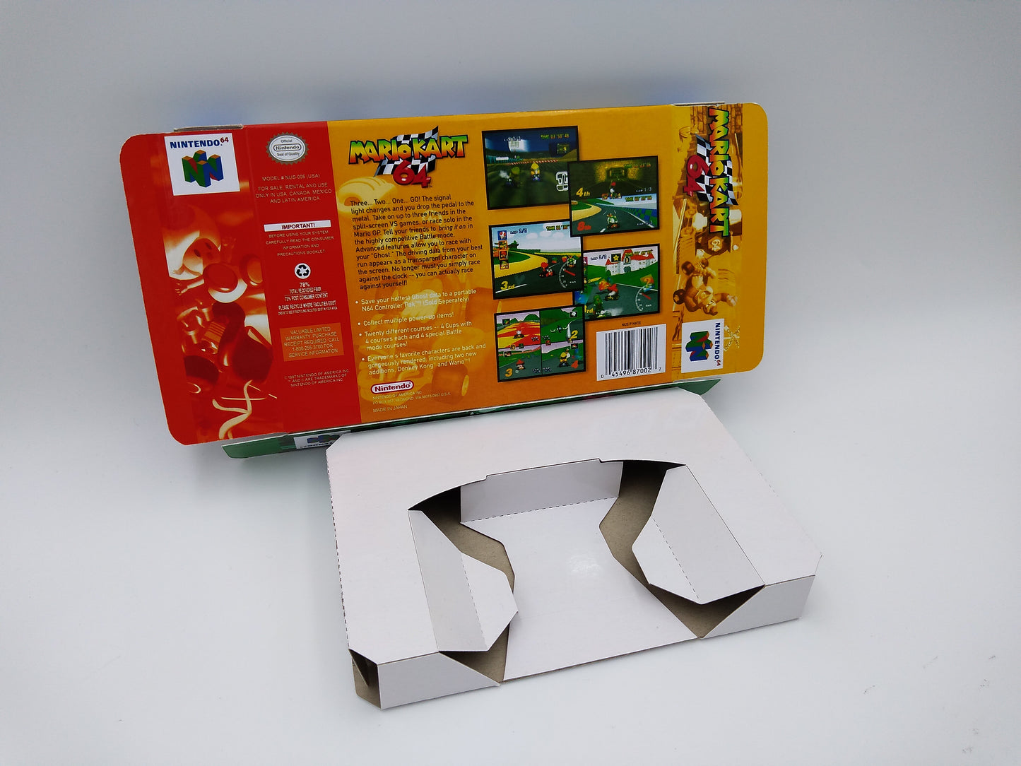 Mario Kart 64 - box with inner tray option - Nintendo 64/ N64 - Pal, NTSC, Australian PAL, Japan NTSC - thick cardboard as in the original.