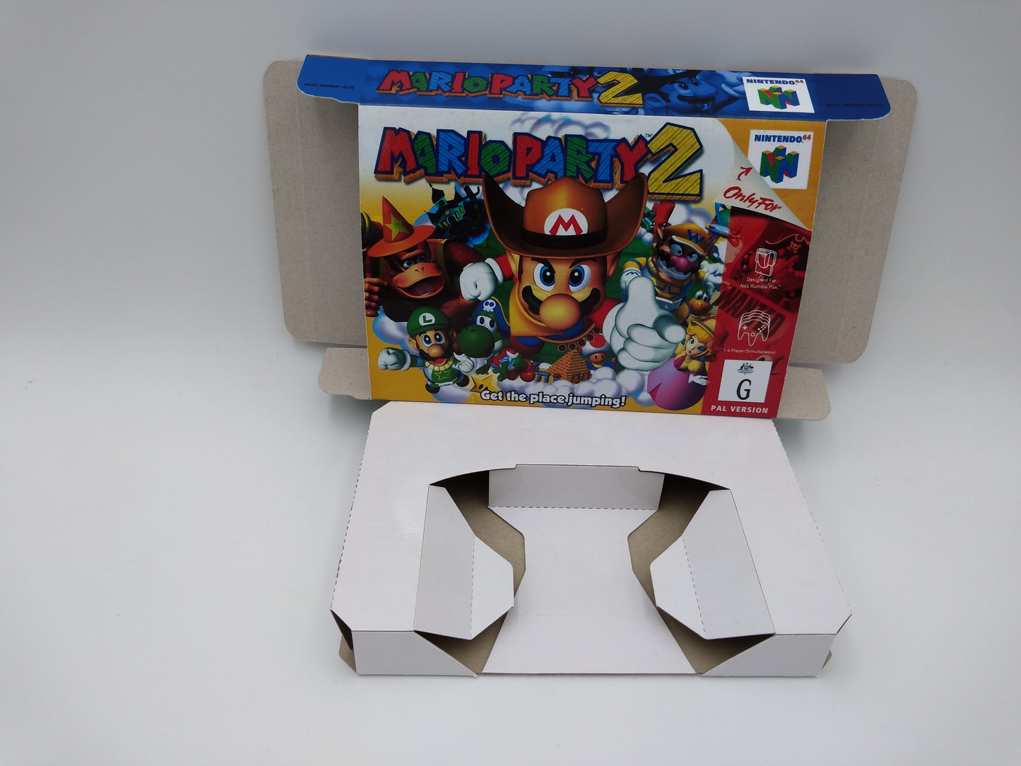 Mario Party 2 box with inner tray option - PAL, Australian PAL or NTSC region- Nintendo 64/ N64 - thick cardboard as in the original.