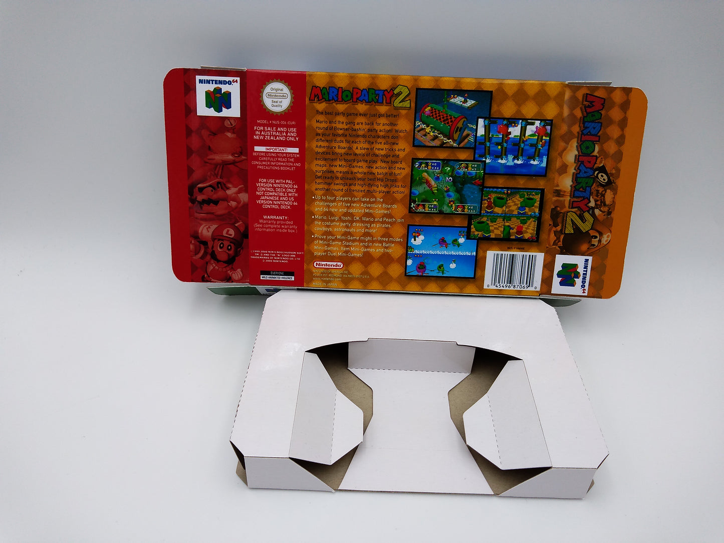 Mario Party 2 box with inner tray option - PAL, Australian PAL or NTSC region- Nintendo 64/ N64 - thick cardboard as in the original.