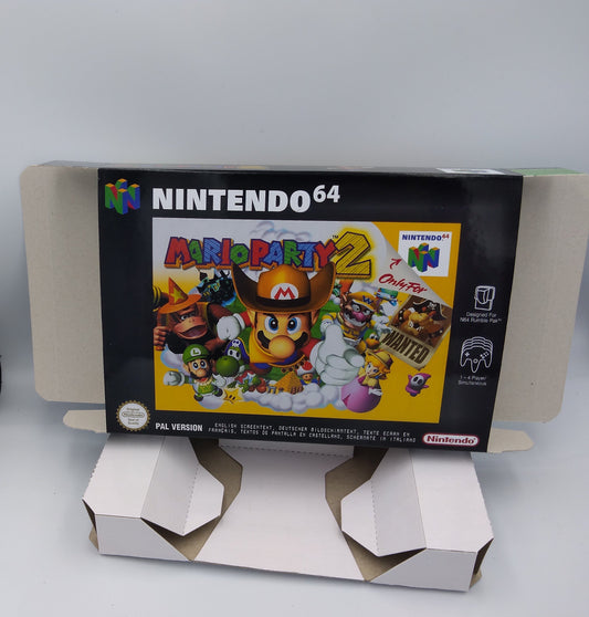 Mario Party 2 box with inner tray option - PAL, Australian PAL or NTSC region- Nintendo 64/ N64 - thick cardboard as in the original.