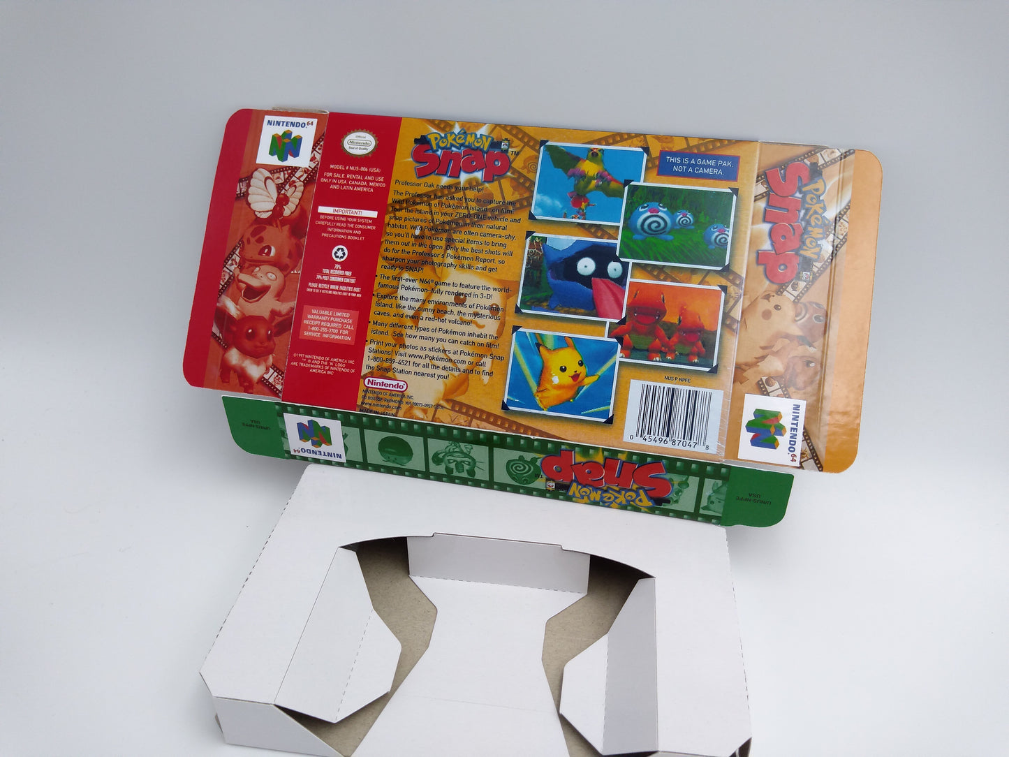 Pokemon Snap - Replacement Box, Manual, Inner Tray - NTSC, PAL - Nintendo 64 - thick cardboard. Top Quality !!