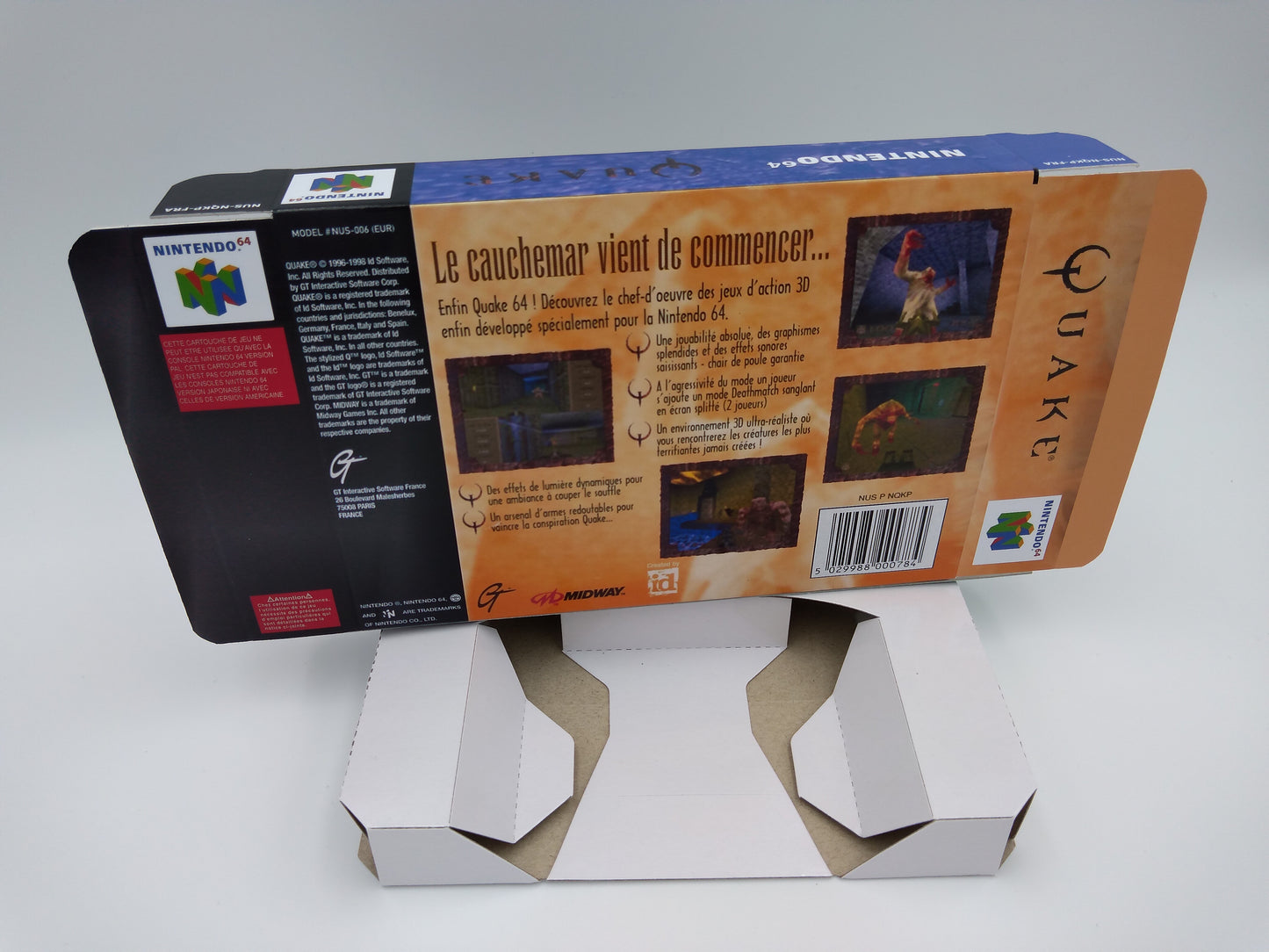 Quake 64 - box with inner tray option - NTSC or PAL - Nintendo 64/ N64 - thick cardboard. Top Quality !!