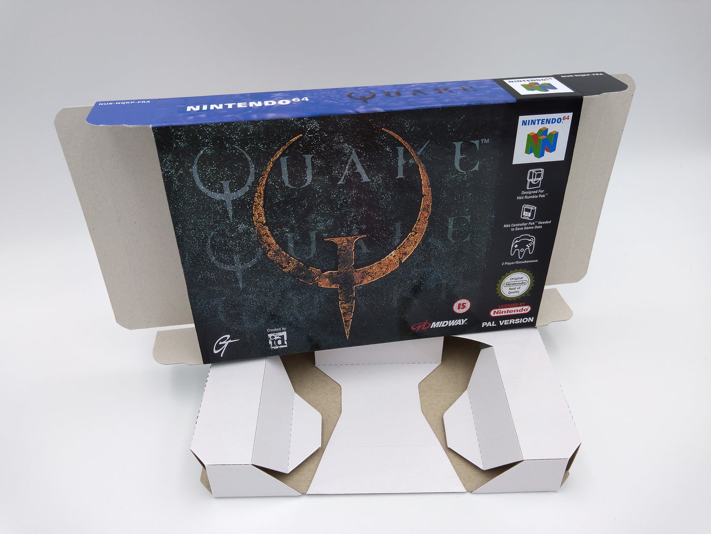 Quake 64 - box with inner tray option - NTSC or PAL - Nintendo 64/ N64 - thick cardboard. Top Quality !!