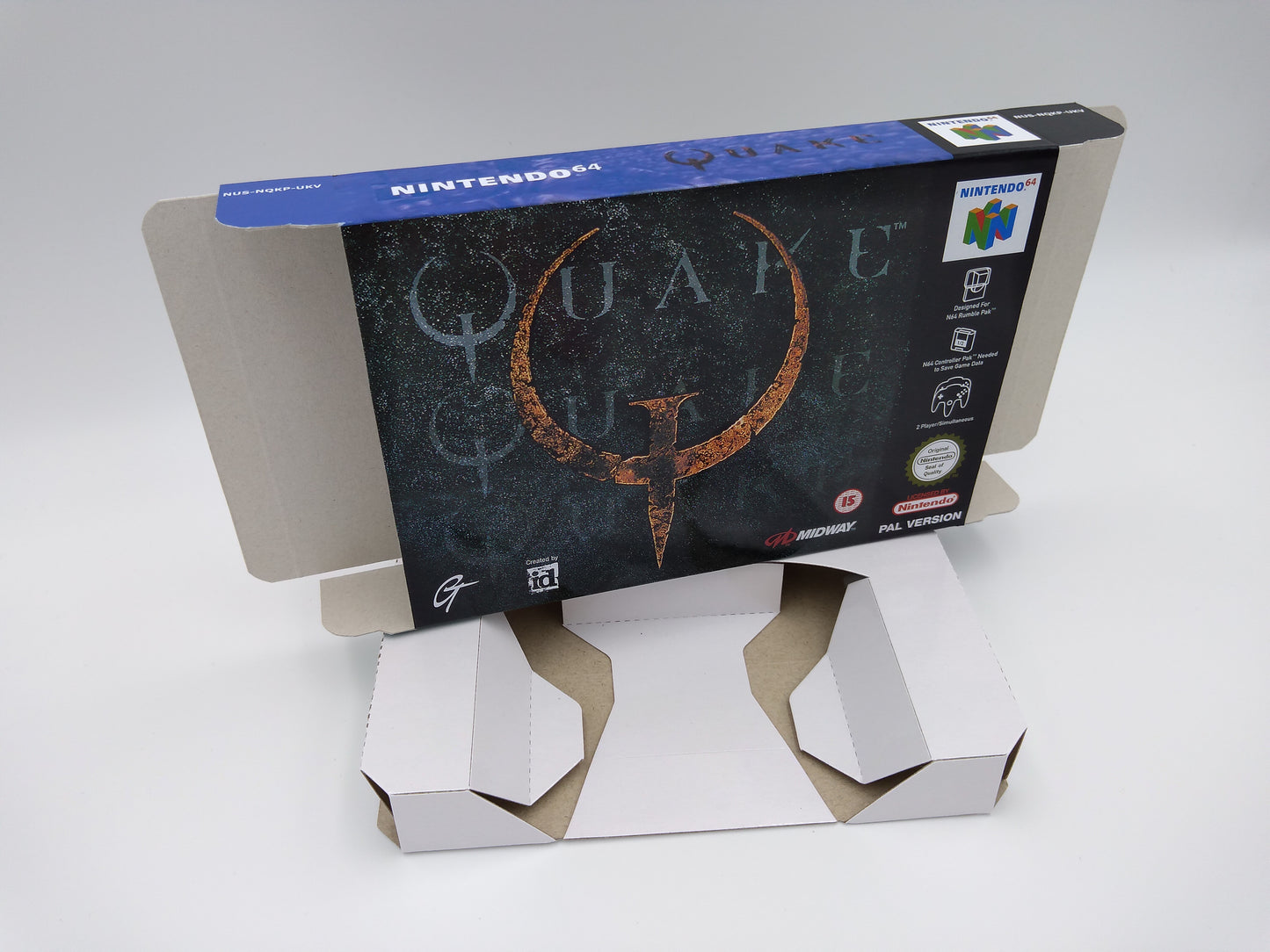 Quake 64 - box with inner tray option - NTSC or PAL - Nintendo 64/ N64 - thick cardboard. Top Quality !!