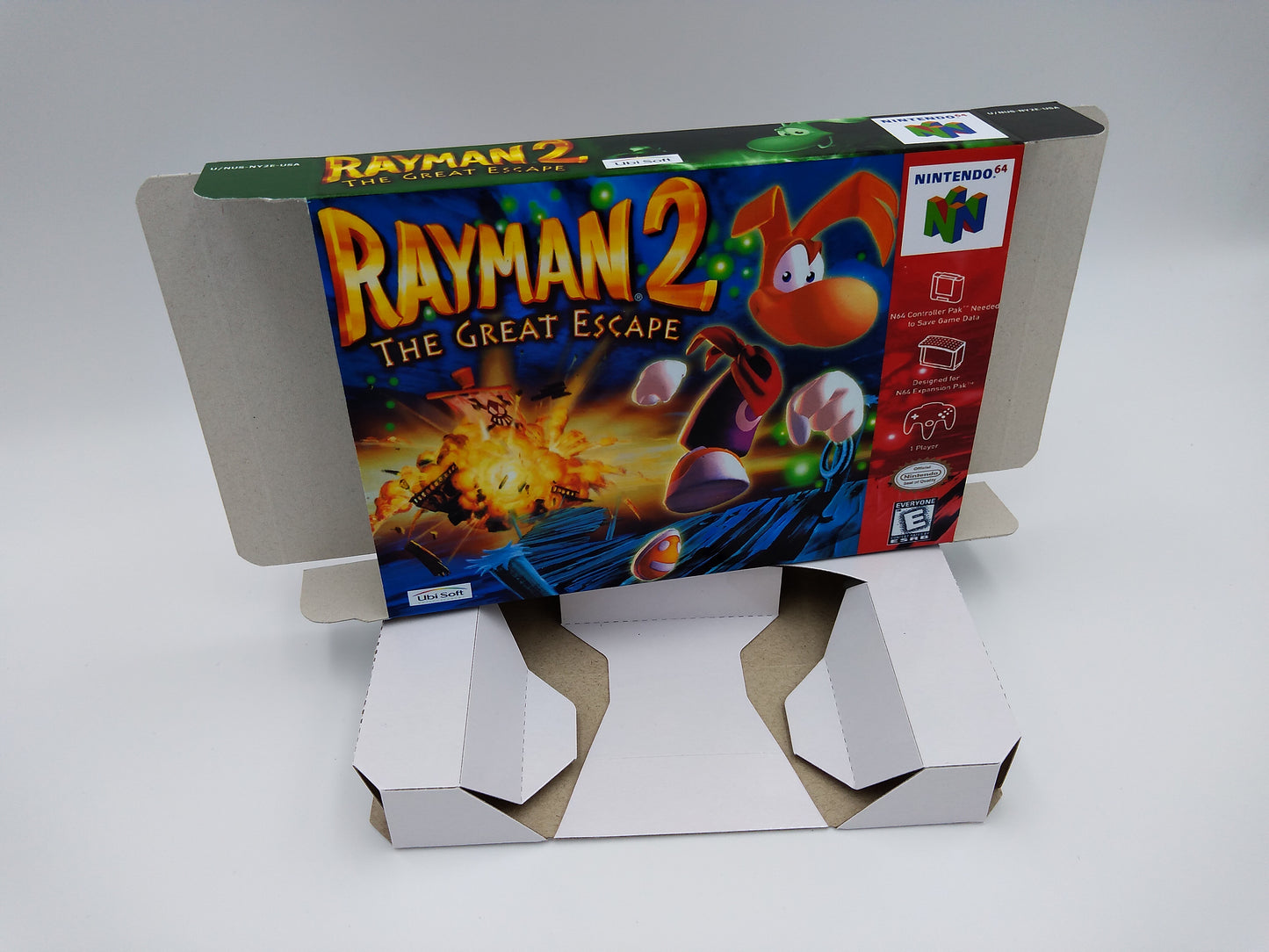 Rayman 2 The Great Escape - box with inner tray option - NTSC, PAL or Australian PAL - Nintendo 64/ N64 - thick cardboard as in the original