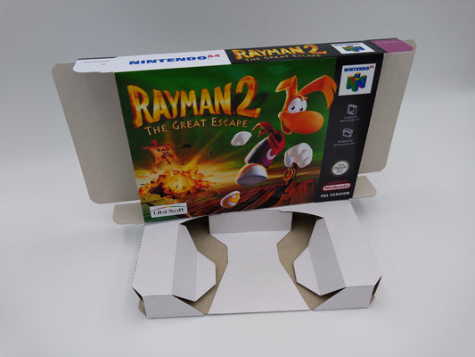 Rayman 2 The Great Escape - box with inner tray option - NTSC, PAL or Australian PAL - Nintendo 64/ N64 - thick cardboard as in the original