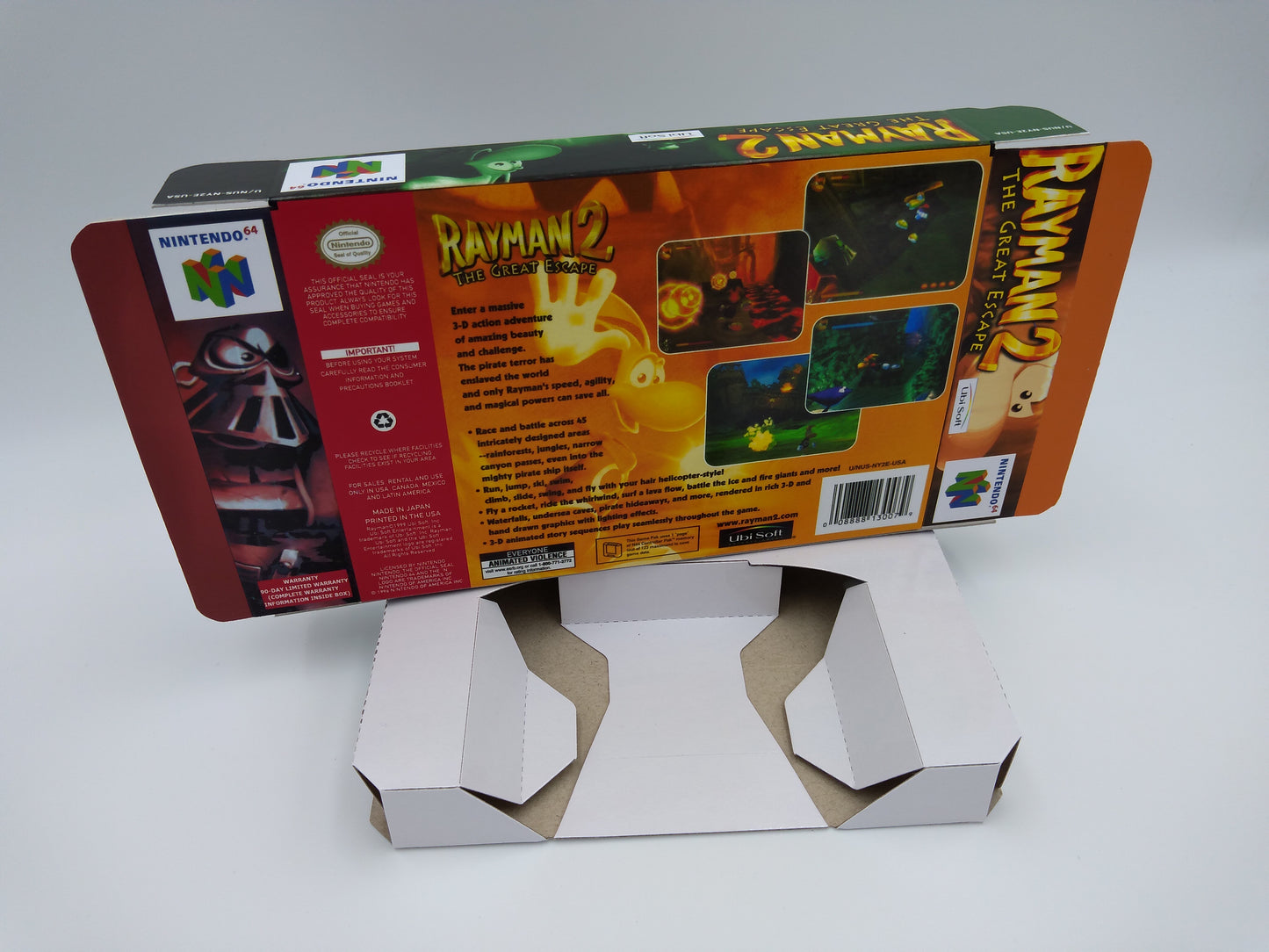 Rayman 2 The Great Escape - box with inner tray option - NTSC, PAL or Australian PAL - Nintendo 64/ N64 - thick cardboard as in the original