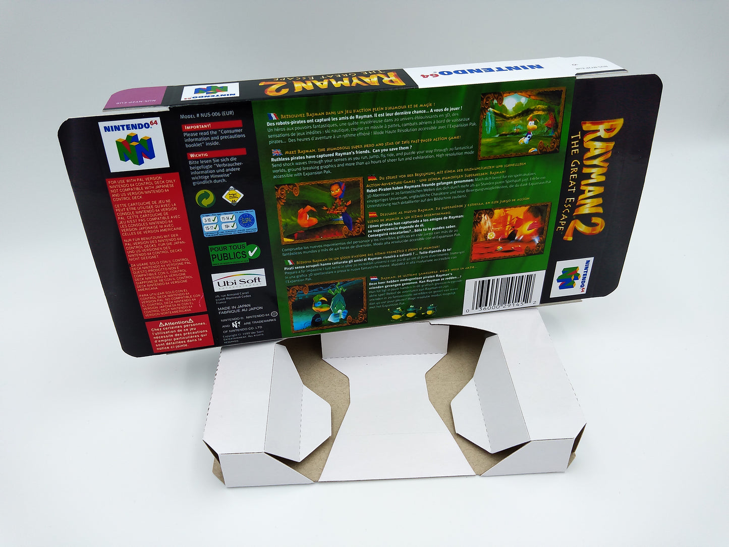 Rayman 2 The Great Escape - box with inner tray option - NTSC, PAL or Australian PAL - Nintendo 64/ N64 - thick cardboard as in the original