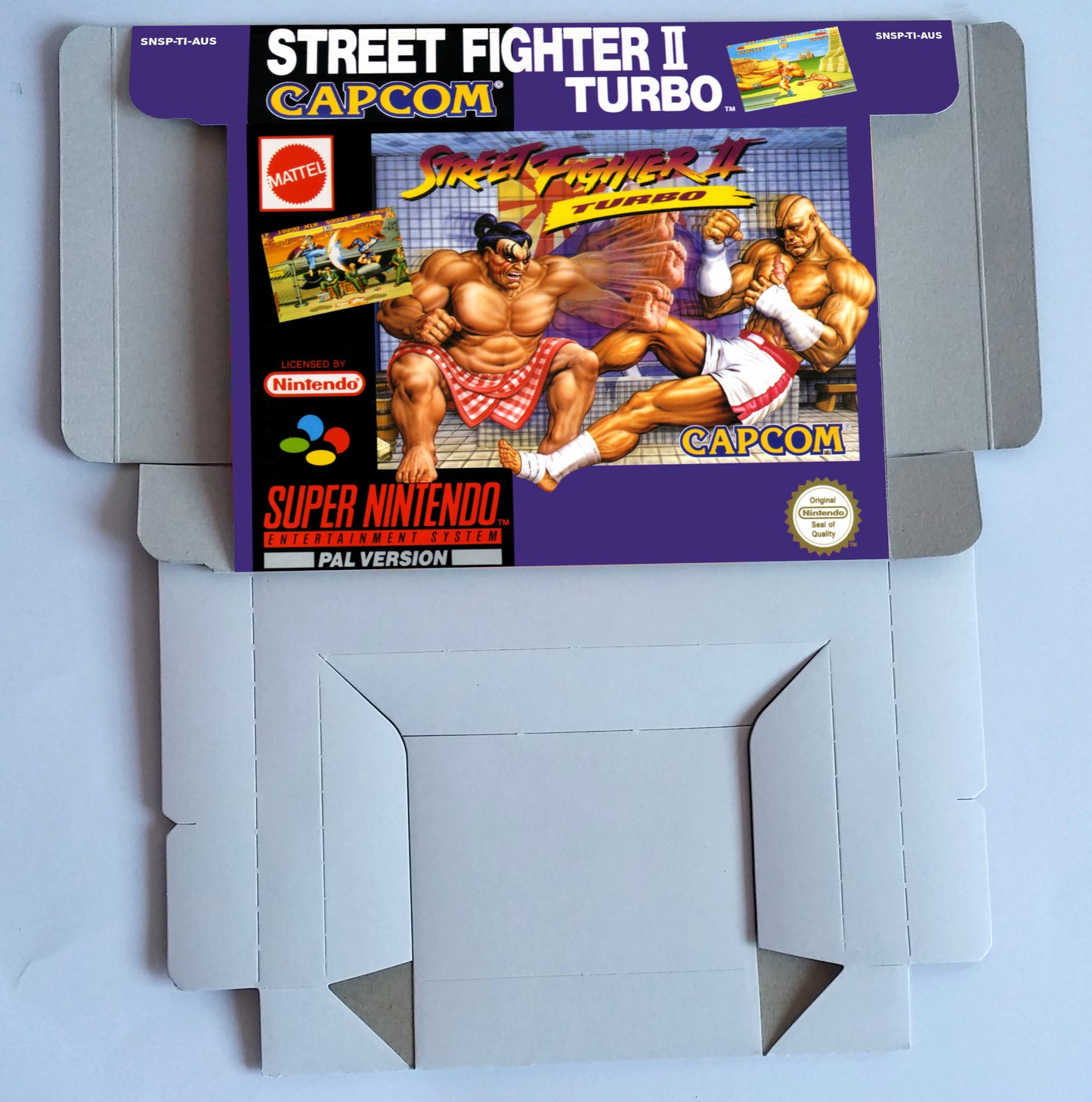 Street Fighter II Turbo - NTSC or PAL - box with inner tray option - Snes - thick cardboard as in the original. Top Quality !