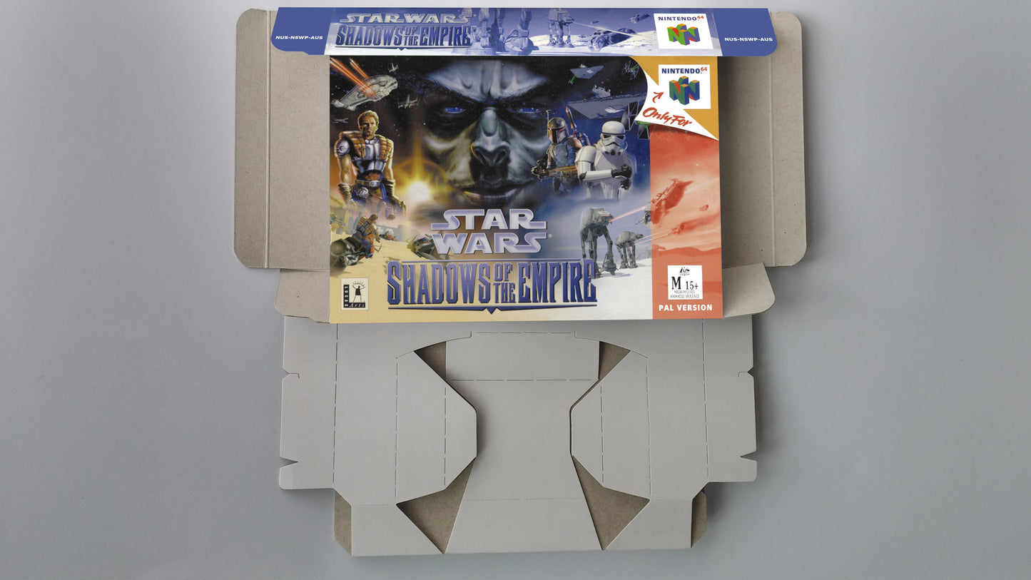 Star Wars Shadow of The Empire - NTSC, PAL or Australian PAL - box with inner tray option - thick cardboard as in the original. Top Quality!