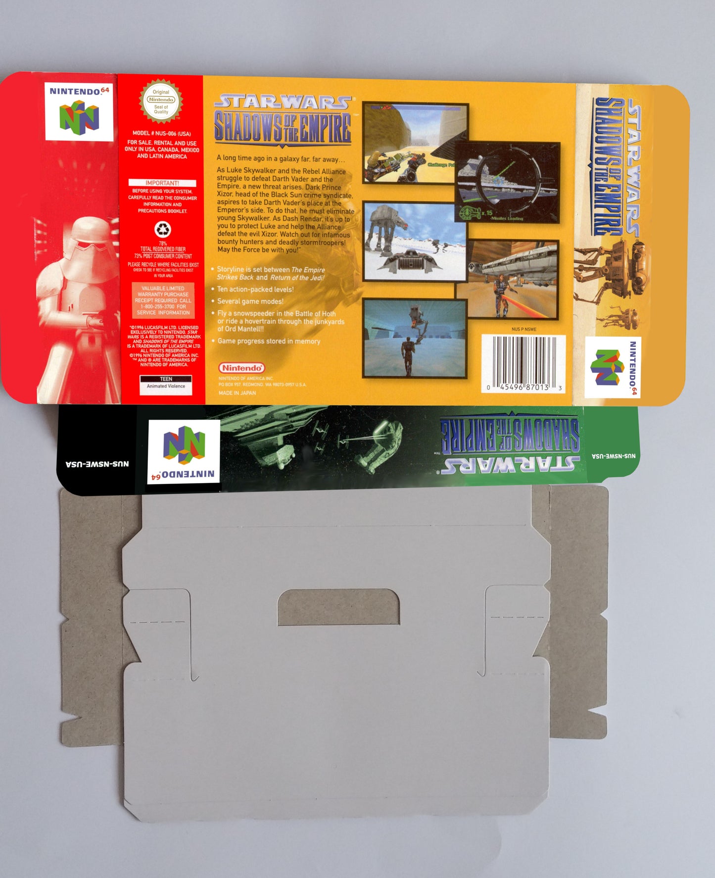 Star Wars Shadow of The Empire - NTSC, PAL or Australian PAL - box with inner tray option - thick cardboard as in the original. Top Quality!