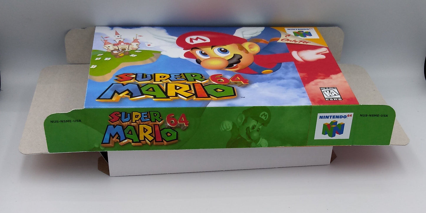 Super Mario 64 - Box Replacement, Manual, Inner Tray - PAL, NTSC or Australian PAL - Nintendo 64/ N64 - thick cardboard as in the original.