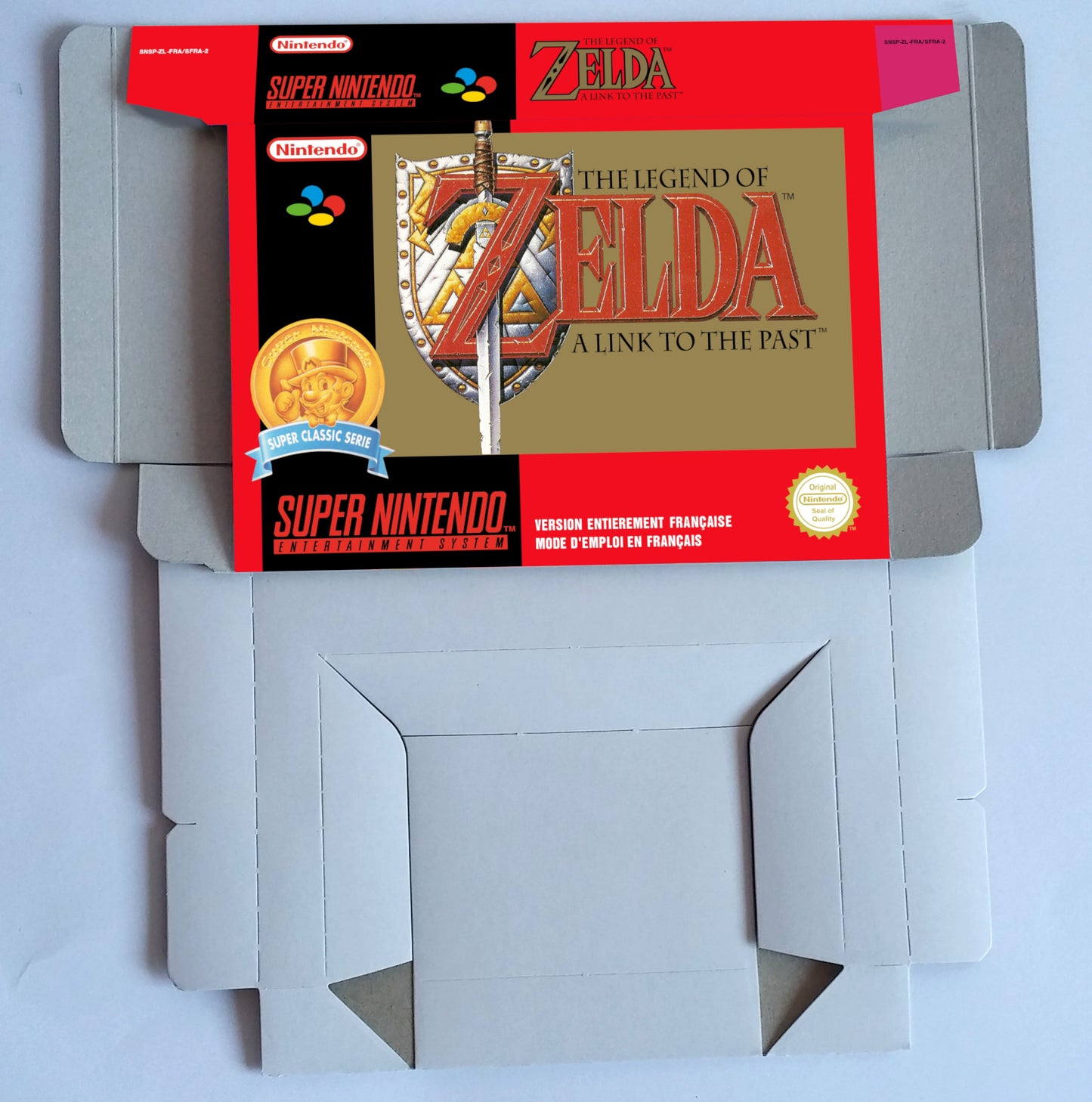 The Legend of Zelda a Link to The Past - Replacement Box, Manual, Inner Tray - PAL, NTSC or Japan Ntsc - SNES - thick cardboard as in the original.