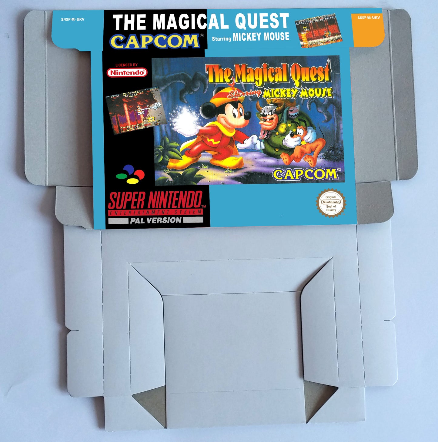 The Magical Quest starring Mickey Mouse - box with inner tray option - PAL or NTSC Region - Super Nintendo/ SNES- thick cardboard.