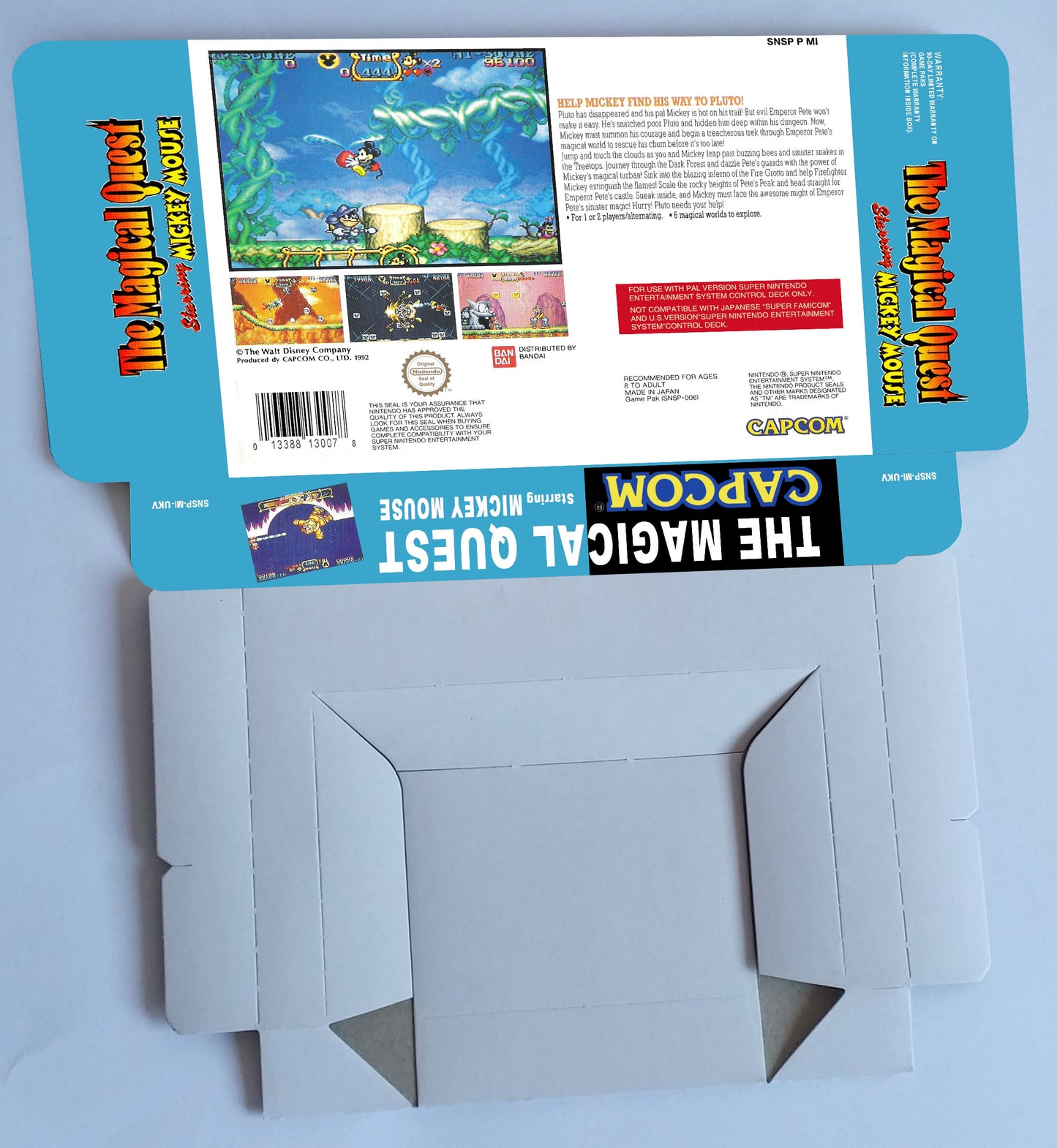 The Magical Quest starring Mickey Mouse - box with inner tray option - PAL or NTSC Region - Super Nintendo/ SNES- thick cardboard.