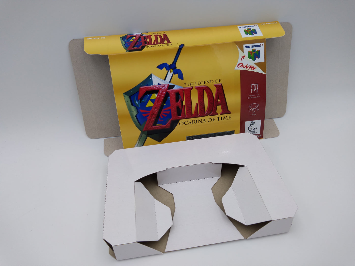 The Legend of Zelda Ocarina of Time - Replacement Box, Manual, Inner Tray - NTSC, PAL or Australian PAL - Nintendo 64 - thick cardboard.