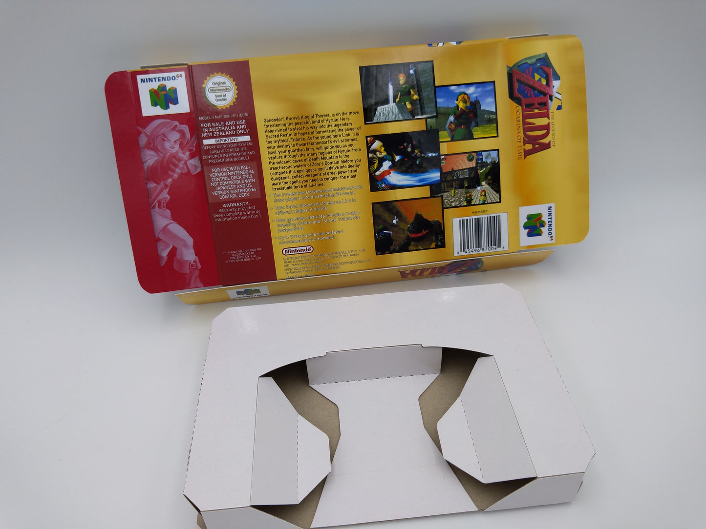 The Legend of Zelda Ocarina of Time - Replacement Box, Manual, Inner Tray - NTSC, PAL or Australian PAL - Nintendo 64 - thick cardboard.