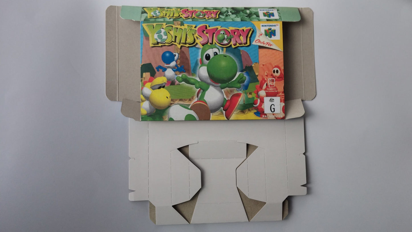 Yoshi's Story - Box with inner tray option - NTSC, PAL or Australian PAL - Nintendo 64 - thick cardboard as in the original. Top Quality!