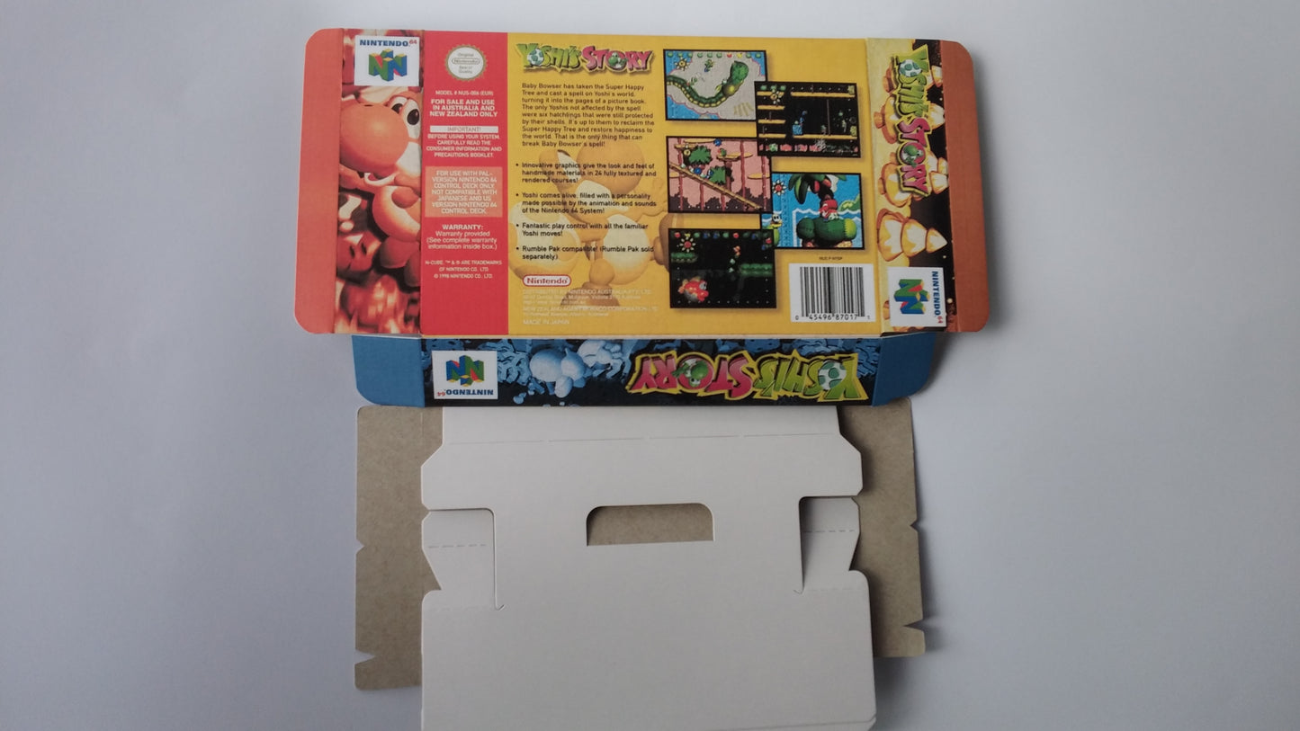 Yoshi's Story - Box with inner tray option - NTSC, PAL or Australian PAL - Nintendo 64 - thick cardboard as in the original. Top Quality!