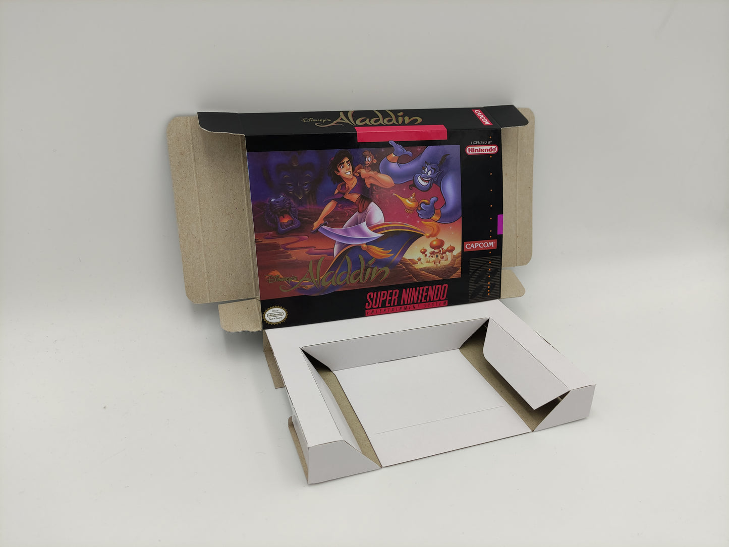 Aladdin - PAL or NTSC - box with inner tray option - SNES - thick cardboard as in the original. Top Quality !