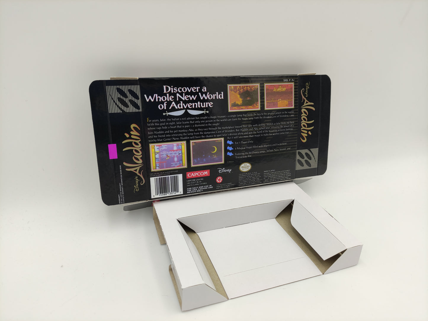 Aladdin - PAL or NTSC - box with inner tray option - SNES - thick cardboard as in the original. Top Quality !