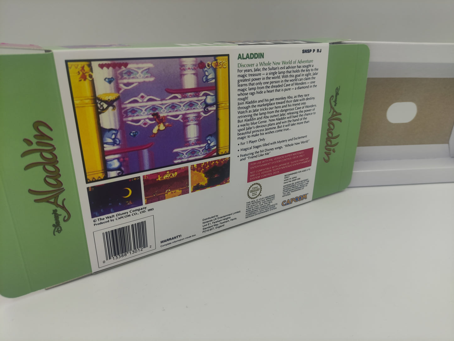 Aladdin - PAL or NTSC - box with inner tray option - SNES - thick cardboard as in the original. Top Quality !