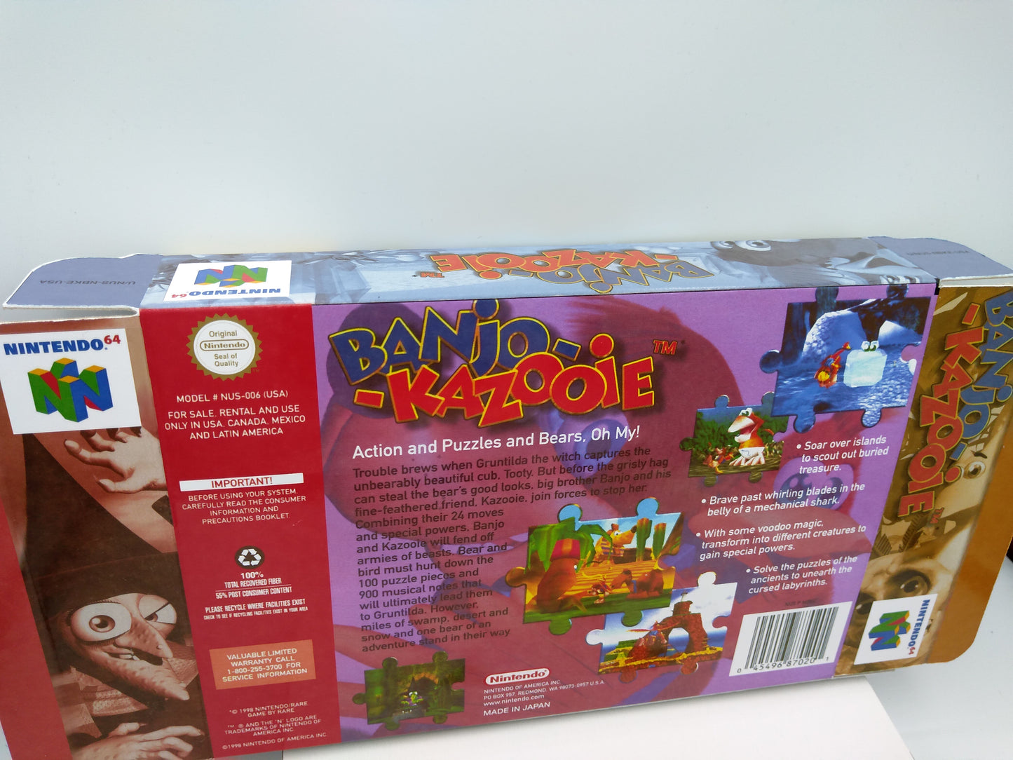 Banjo Kazooie - box with inner tray option - NTSC, PAL or Australian PAL Region - Nintendo 64/ N64 - thick cardboard as in the original.