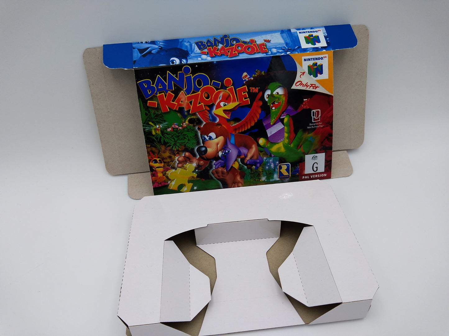 Banjo Kazooie - box with inner tray option - NTSC, PAL or Australian PAL Region - Nintendo 64/ N64 - thick cardboard as in the original.