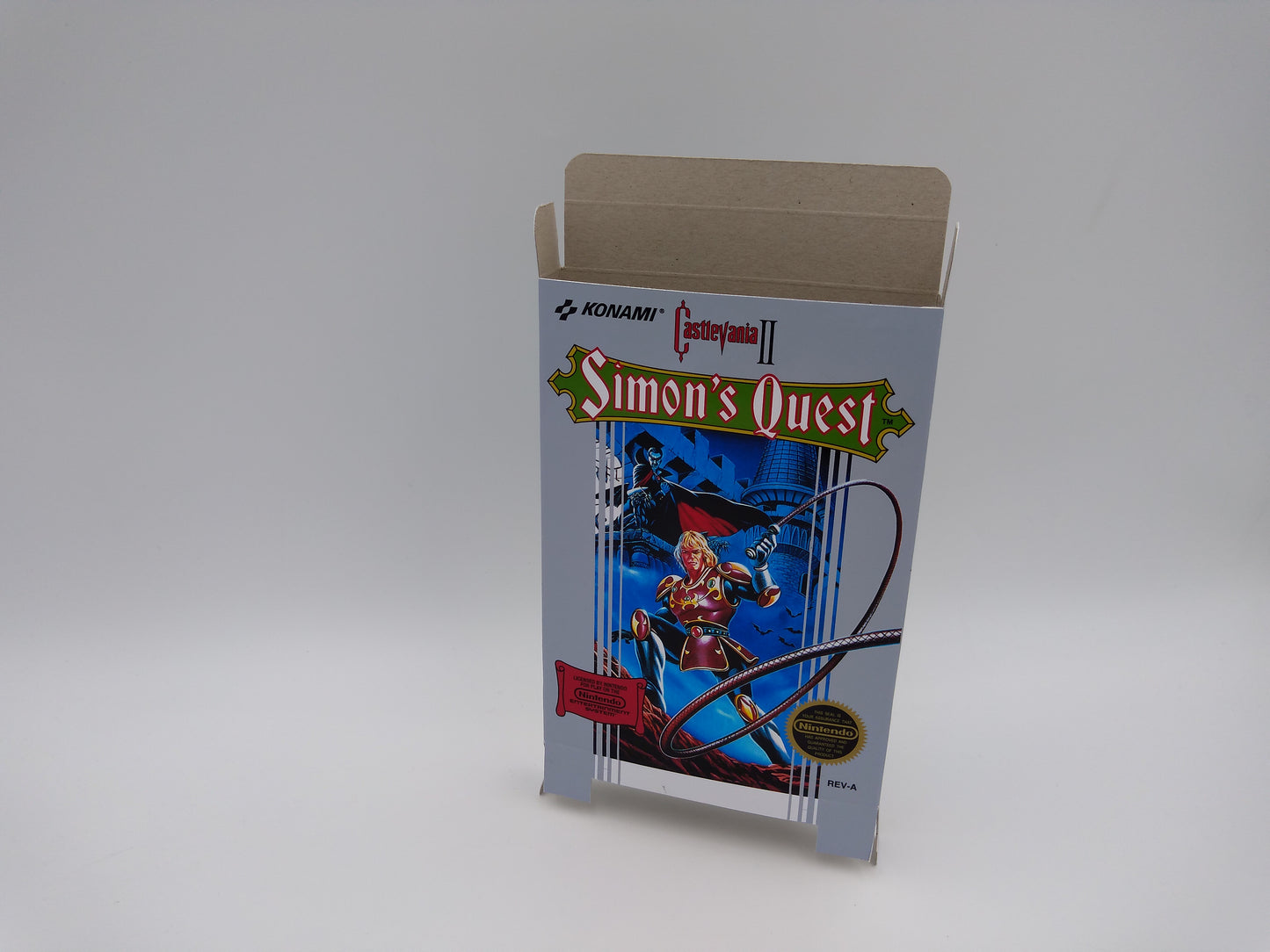 Castlevania II: Simon's Quest - Box, Manual, Dust Cover, Block - NES - NTSC or pal - thick cardboard as in the original.