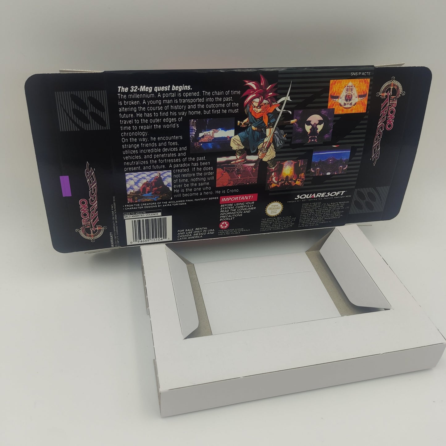 Chrono Trigger - box with inner tray option - PAL or NTSC - SNES - thick cardboard as in the original.