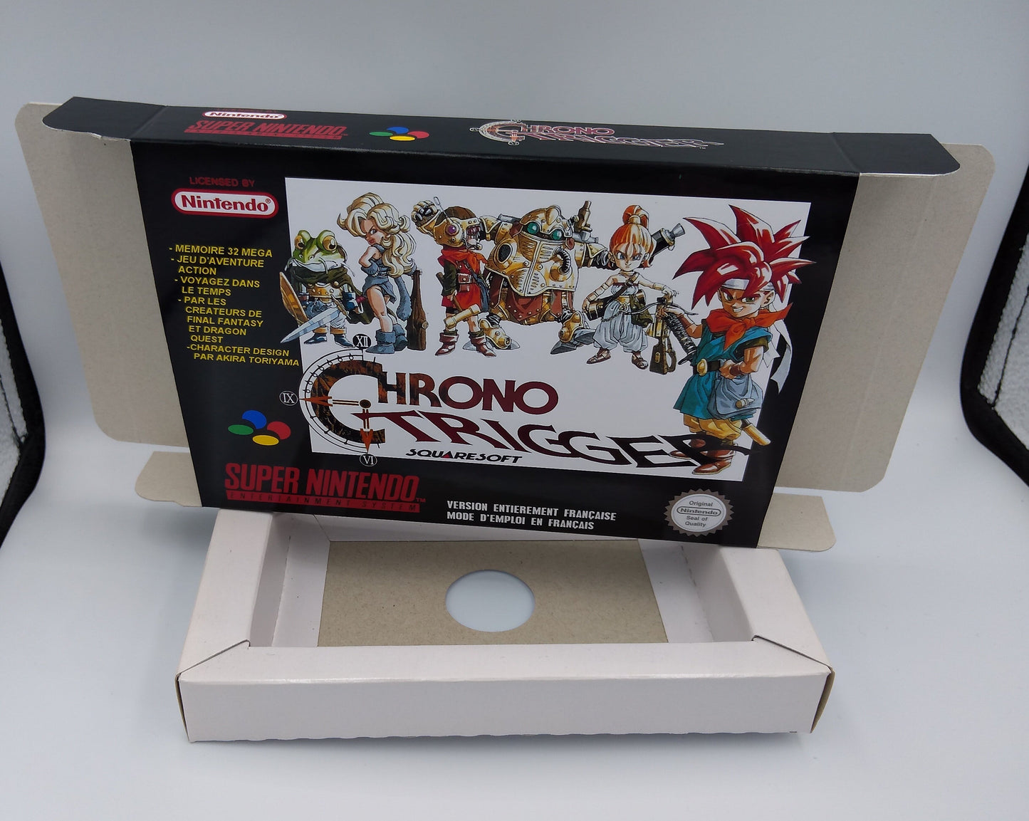 Chrono Trigger - box with inner tray option - PAL or NTSC - SNES - thick cardboard as in the original.