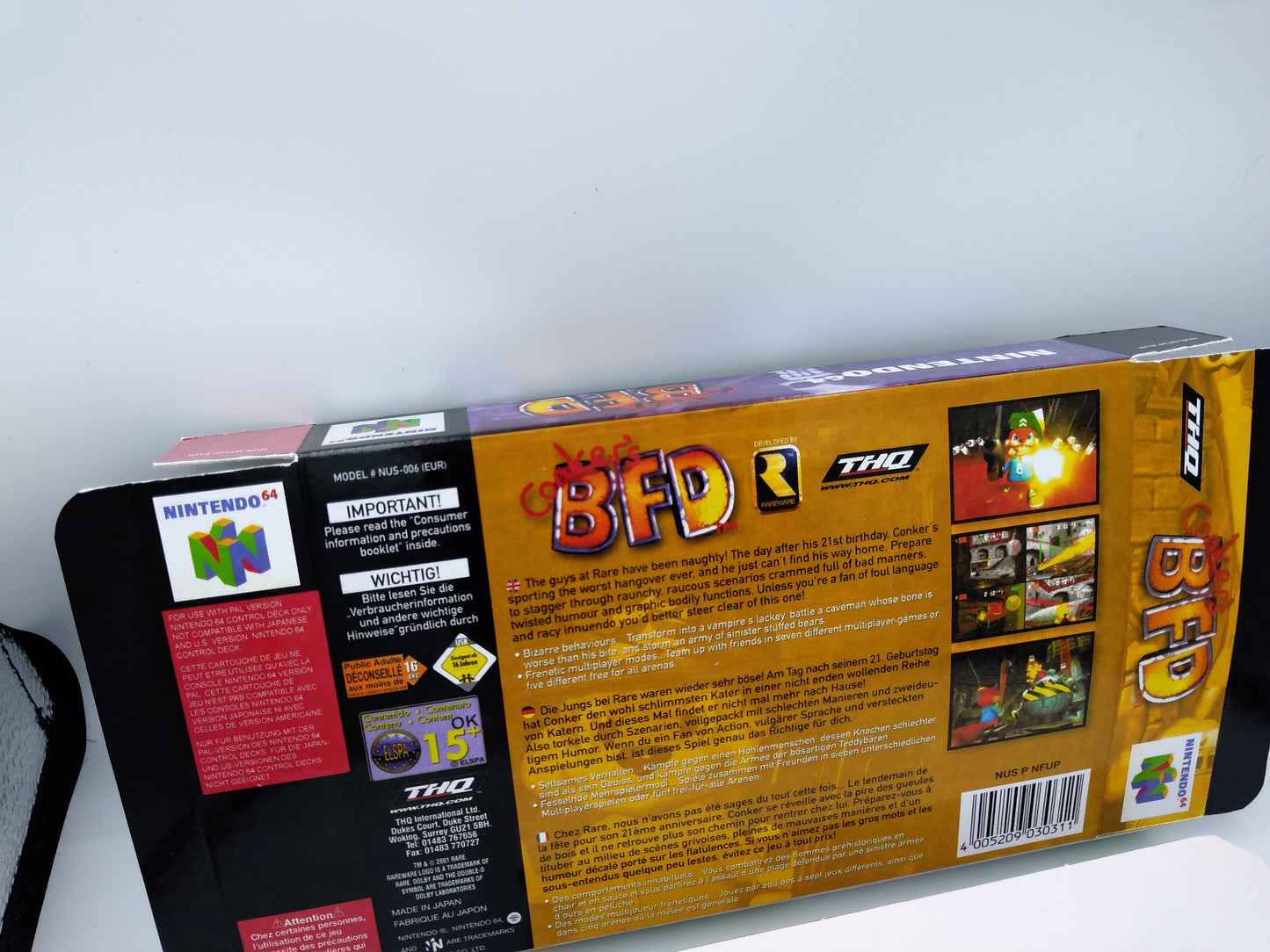 Conker Bad Fur Day - Box Replacement, Manual, Inner tray - PAL, Australian PAL or NTSC - Nintendo 64/ N64 - thick cardboard as in the original.