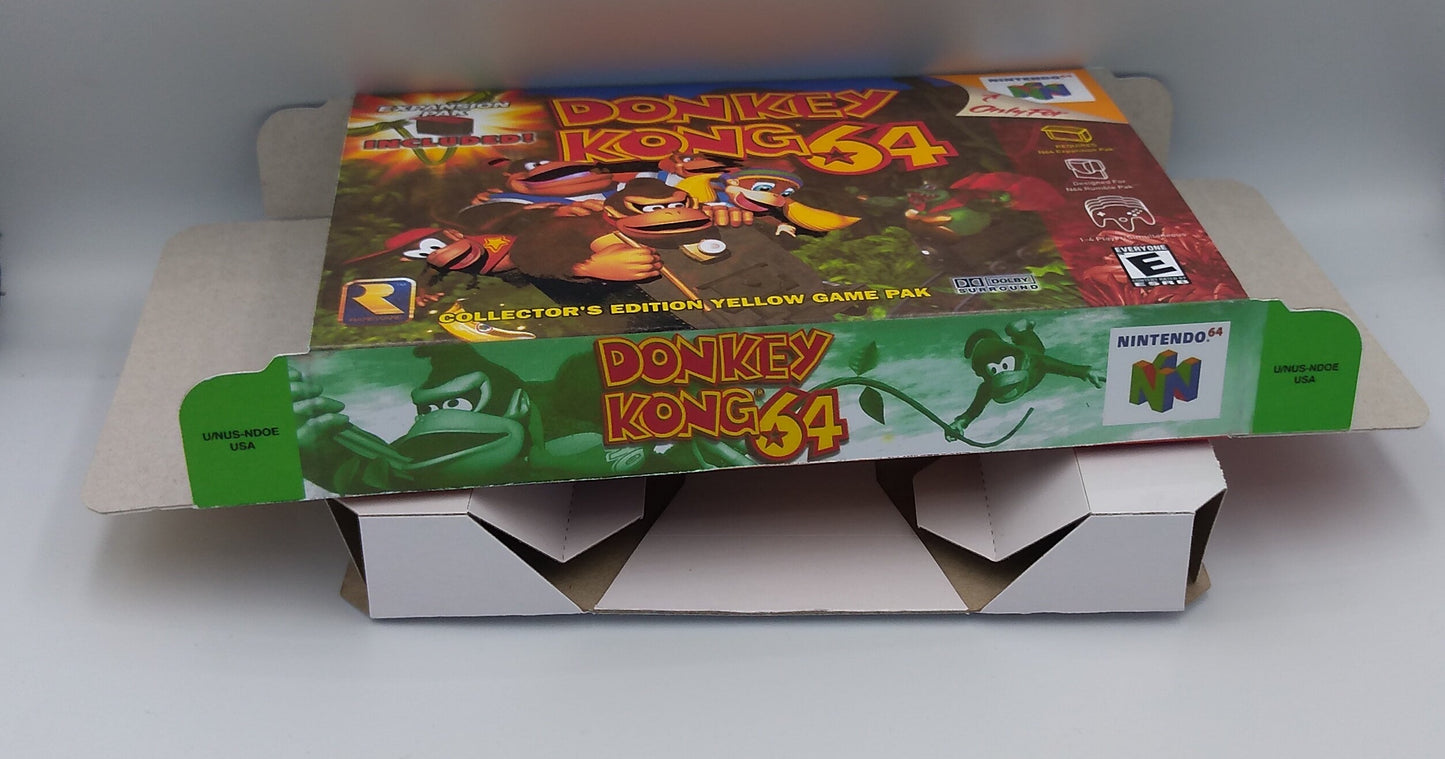 Donkey Kong 64 - Replacement Box, Manual, Inner Tray - NTSC, PAL or Australian PAL - N64 - thick cardboard as in the original. Top Quality !!